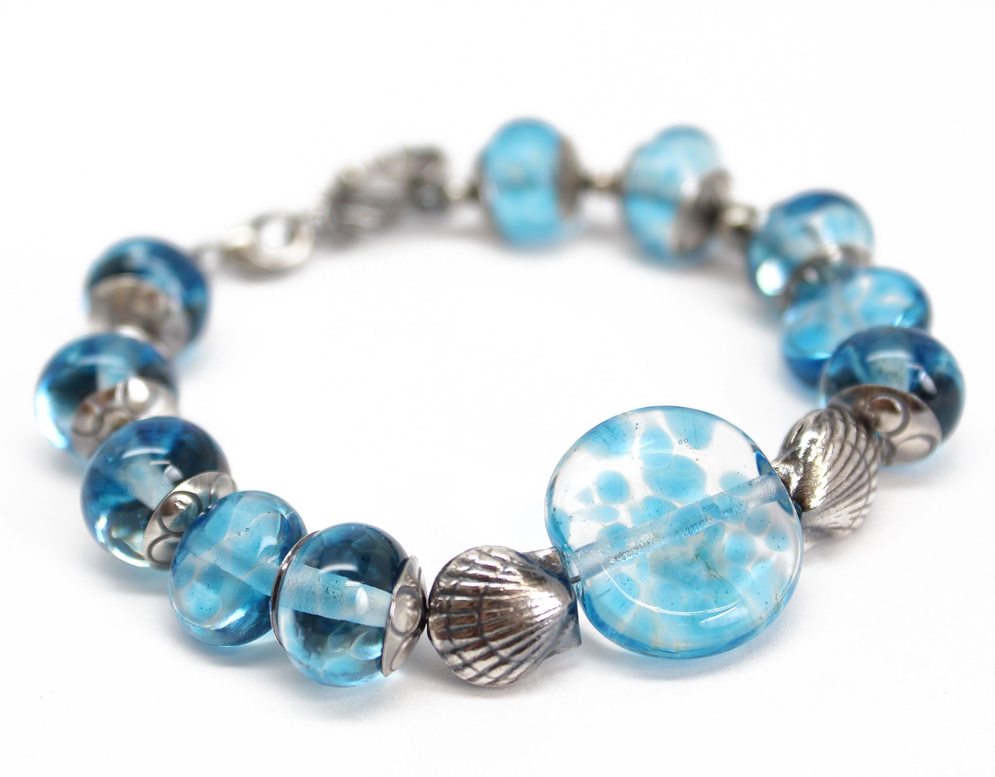 BREATHE EASY, handmade bracelet; lampwork and store sterling silver jewelry