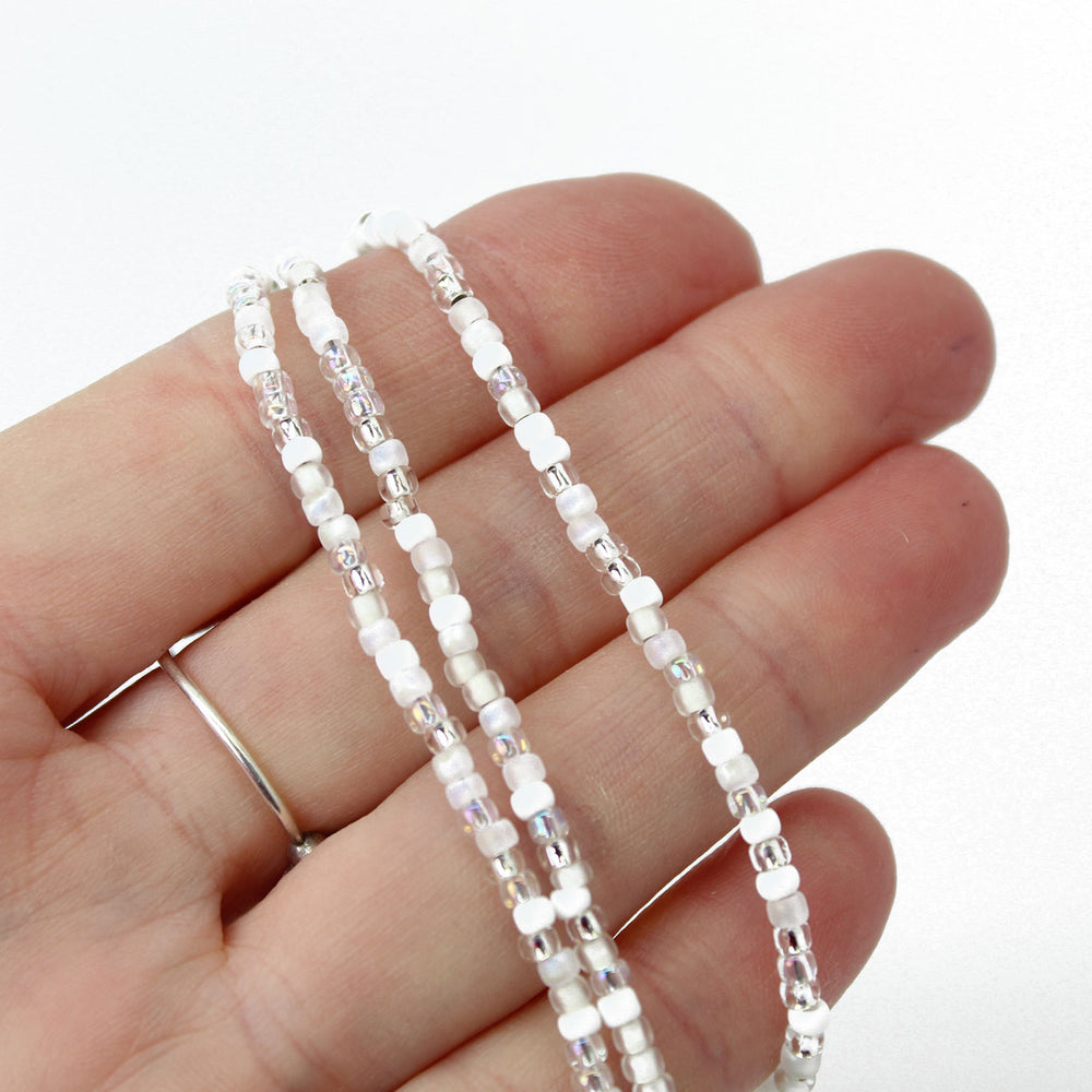 
                      
                        Handmade White Seed Bead Necklace-Classic Wedding White-Single Strand
                      
                    