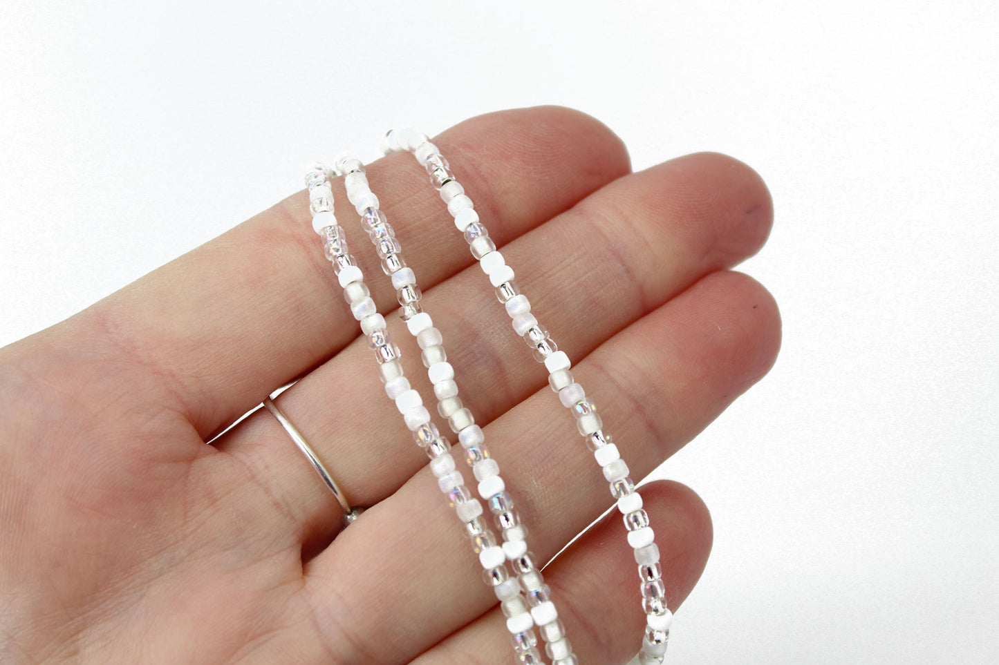 Handmade White Seed Bead Necklace-Classic Wedding White-Single Strand