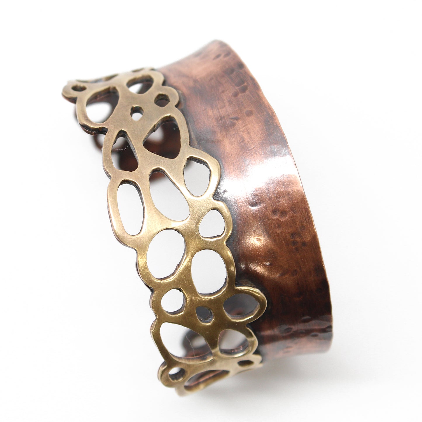 Load image into Gallery viewer, Wide Copper Cuff Bracelet with Brass Accents
