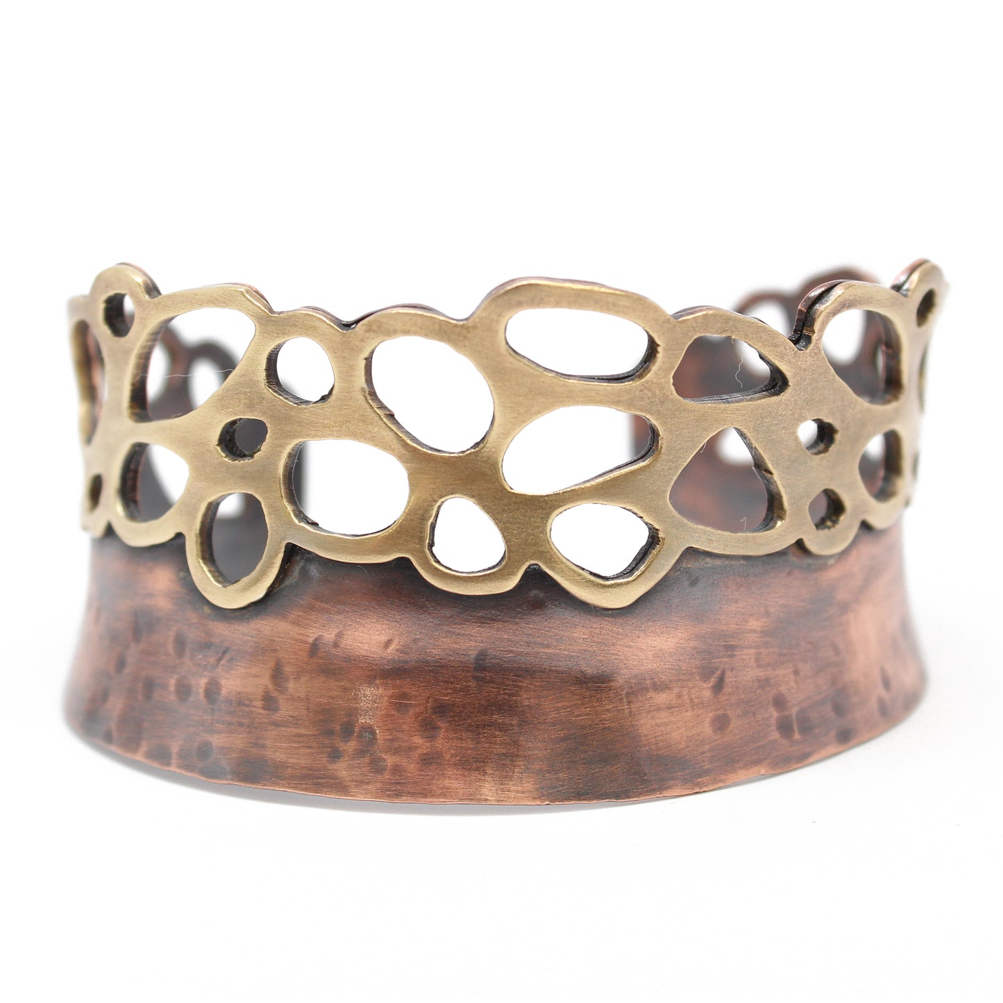 Handmade Wide Copper Cuff Bracelet with Brass Accents