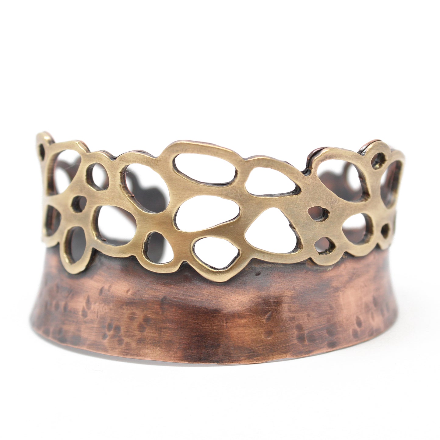 Wide Copper Cuff Bracelet with Brass Accents