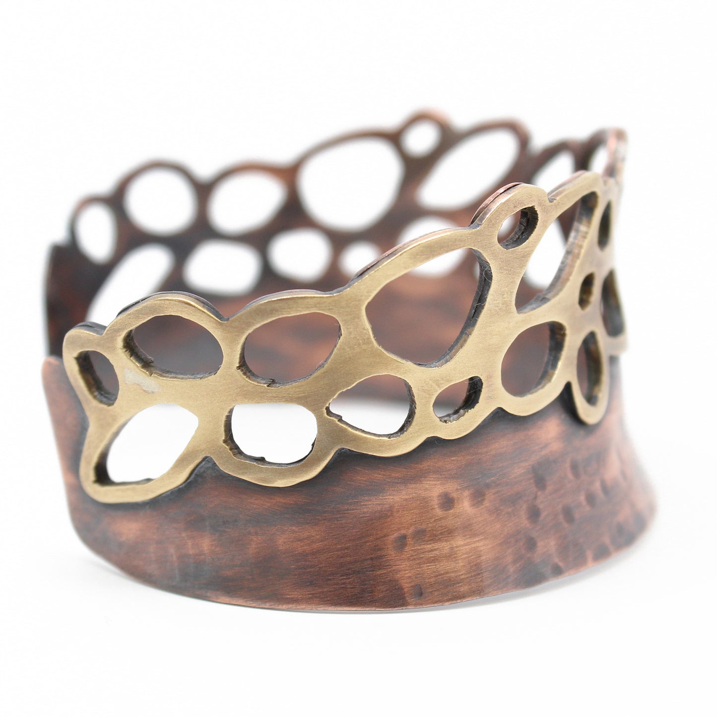 Load image into Gallery viewer, Wide Copper Cuff Bracelet with Brass Accents
