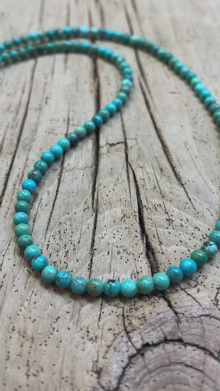 Load and play video in Gallery viewer, Genuine 4mm Hubei Turquoise Bead Necklace
