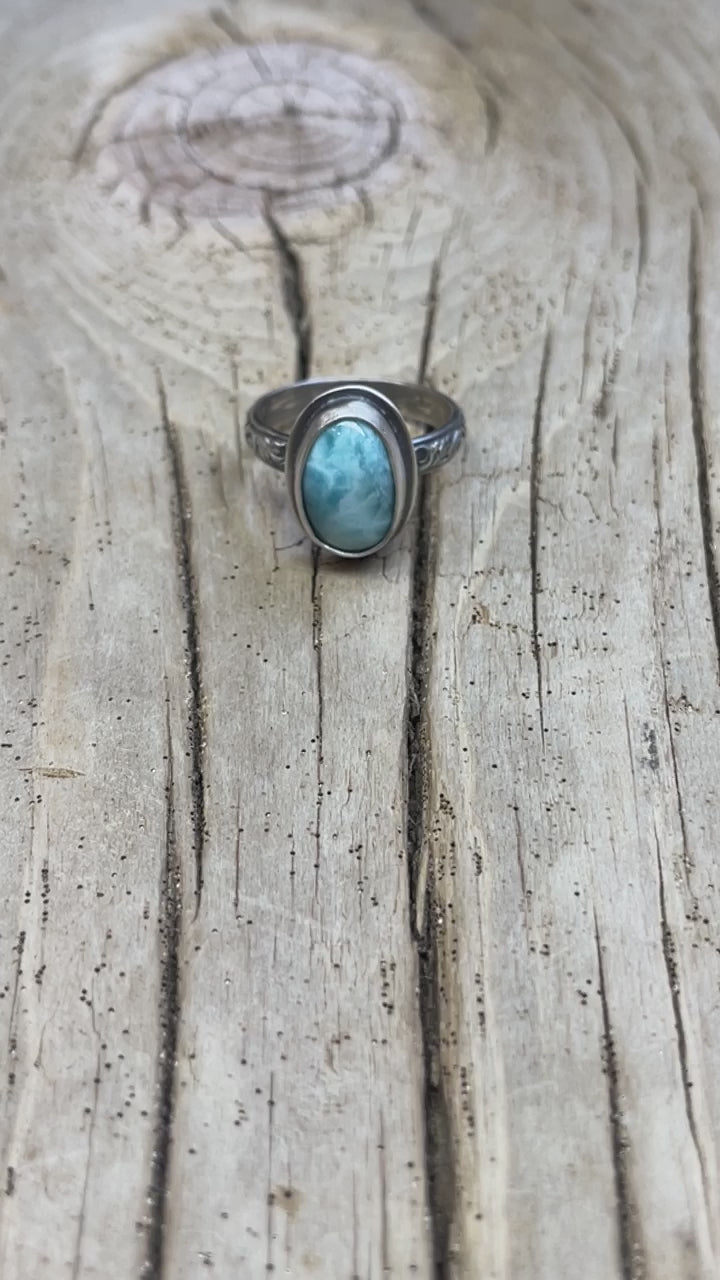 Genuine Larimar Ring in Sterling Silver 7.5 US, Handmade