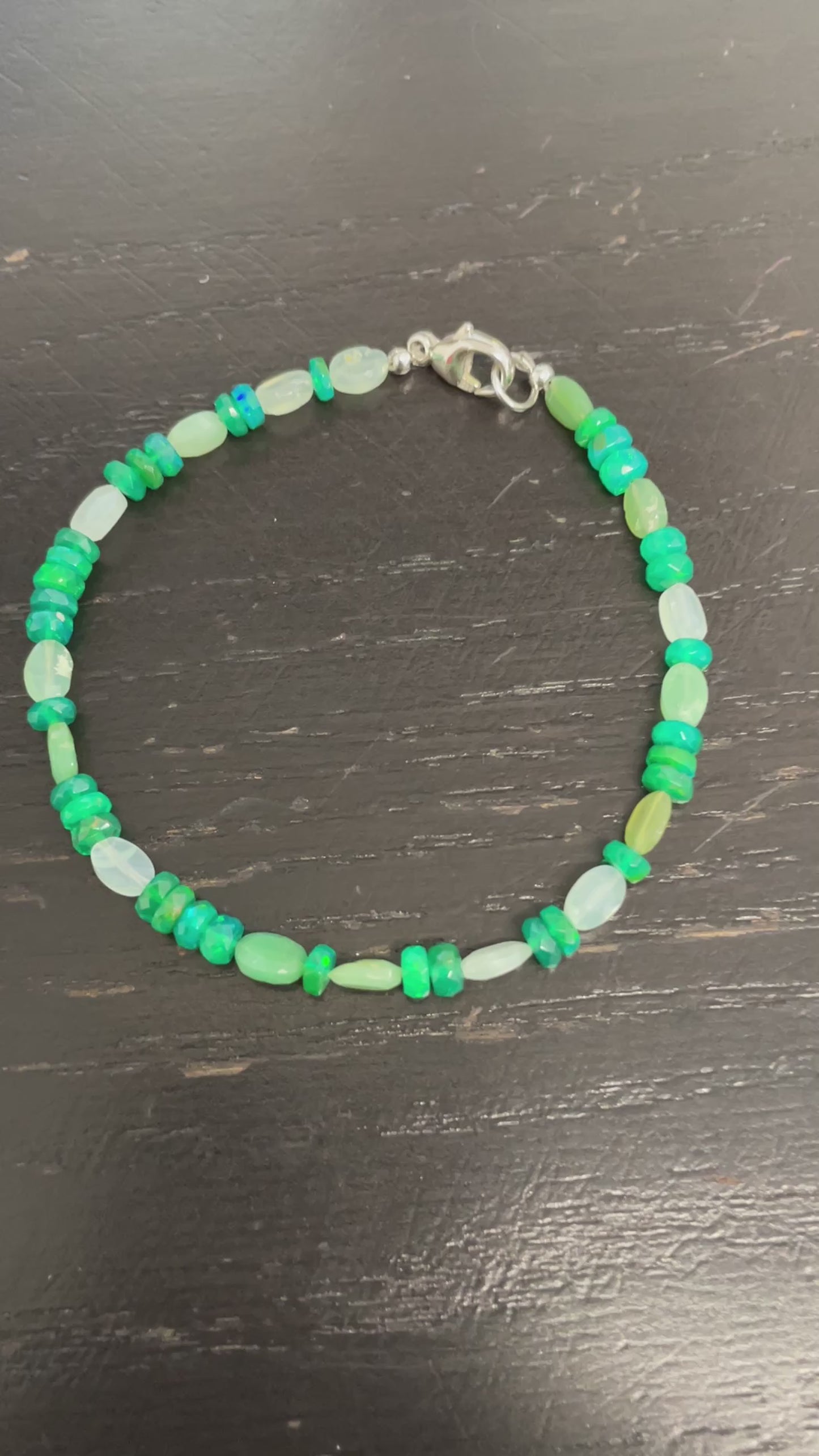 Load and play video in Gallery viewer, Green Ethiopian Opal and Chrysoprase Bracelet
