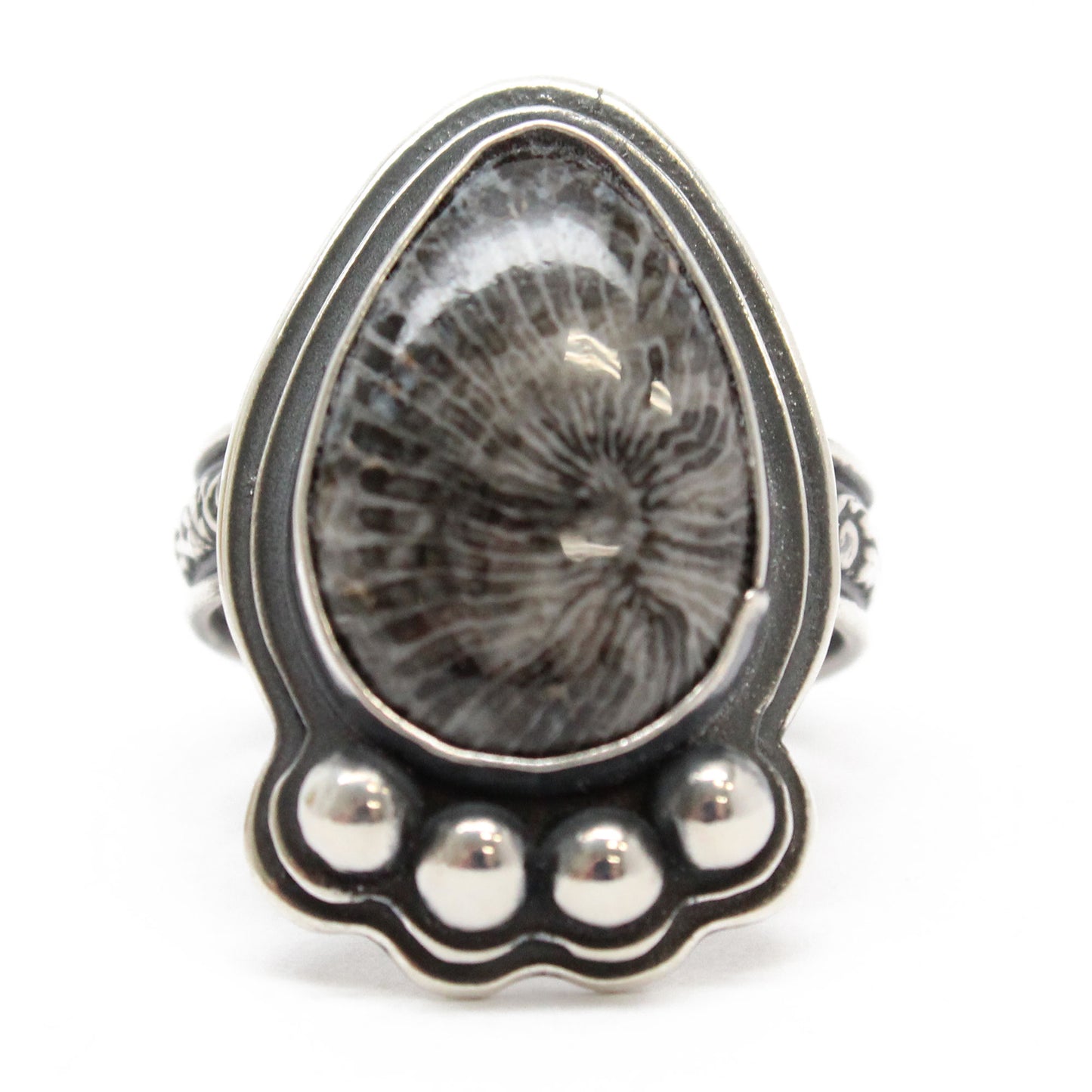 Load image into Gallery viewer, Handmade Fossil Coral Ring in Sterling Silver, Size 8 US
