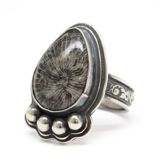 Artisan made fossil coral ring