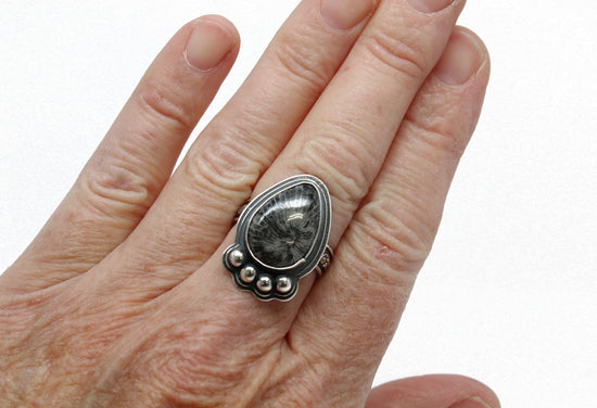 Fossil Coral Ring in Sterling Silver, Size 8 US