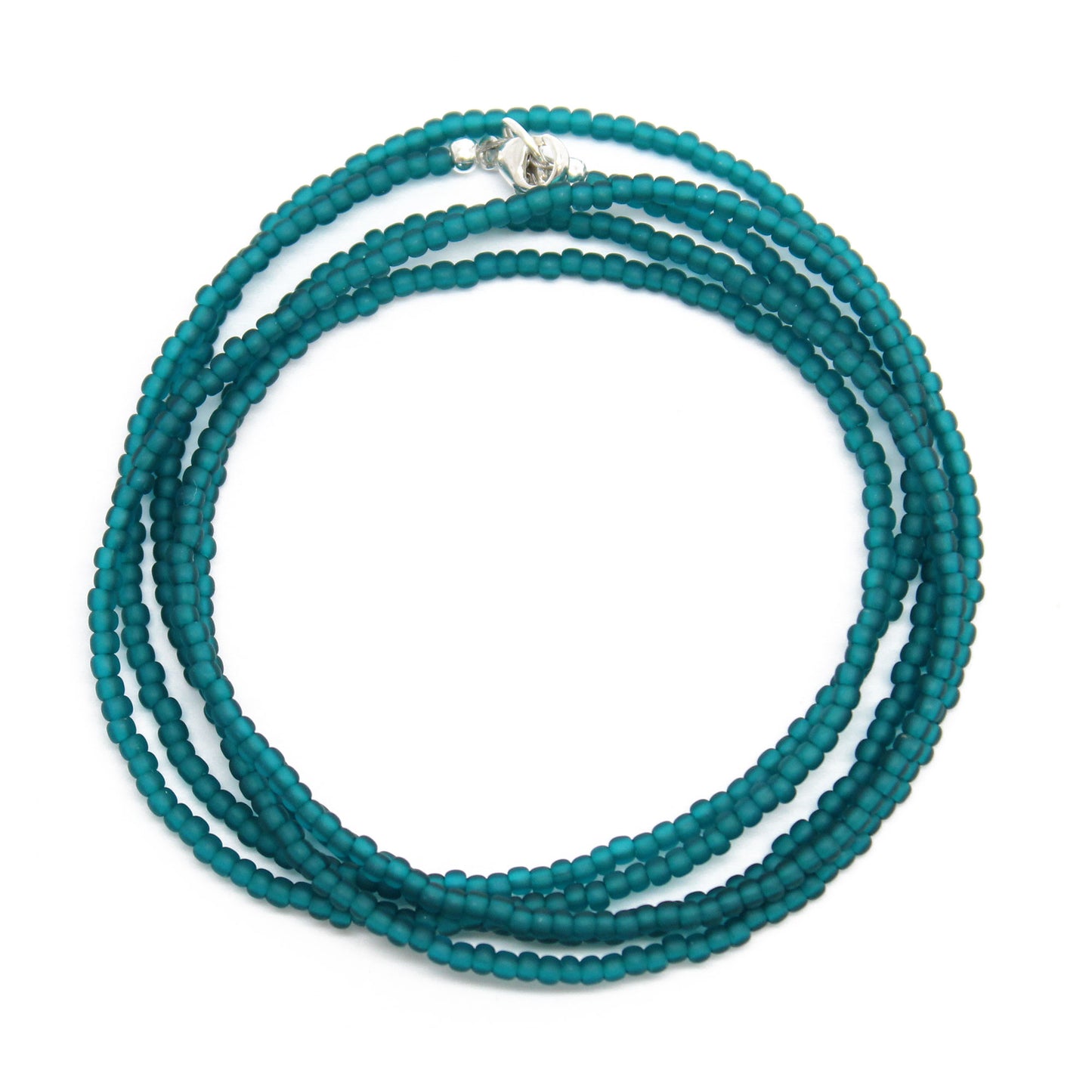 Teal Seed Bead Necklace-Blue Green Single Strand