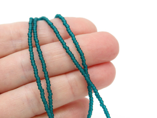 Handmade Teal Seed Bead Necklace-Blue Green Single Strand