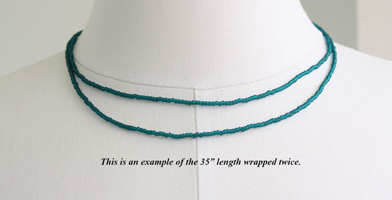 Double wrapped Teal Seed Bead Necklace