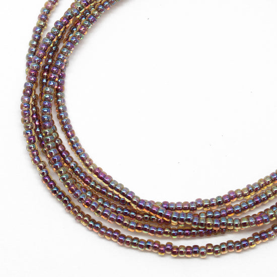 Multi Color Purple Green Gold Seed Bead Necklace, Thin 1.5mm Single Strand 24