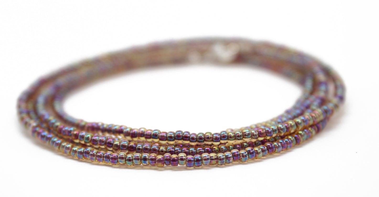 Purple Gold Seed Bead Necklace-Purple Rainbow-Single Strand