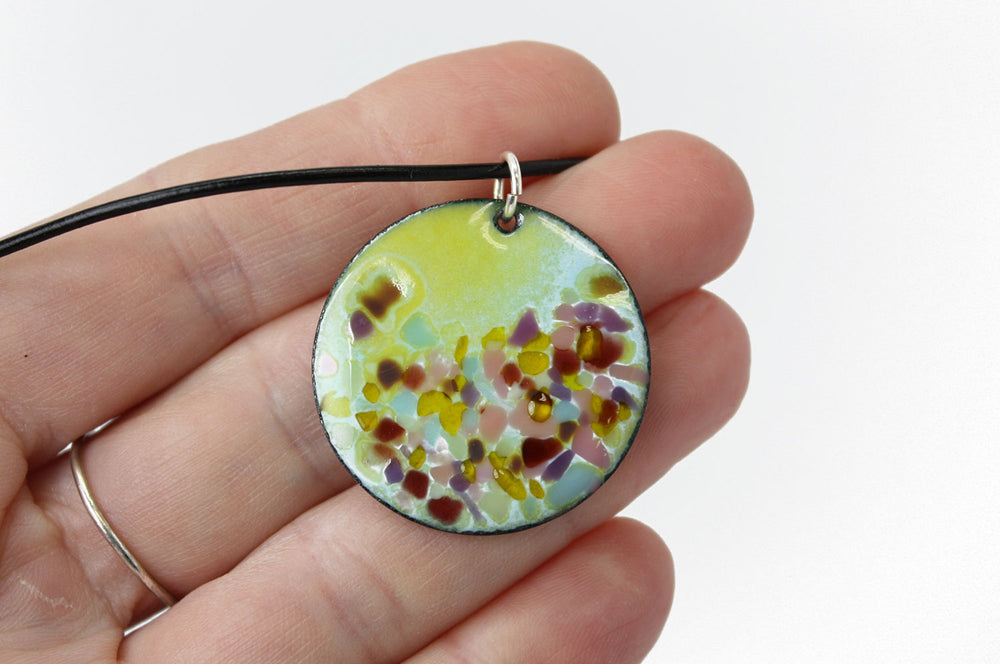 
                      
                        Green and Pink Enamel Pendant
                      
                    