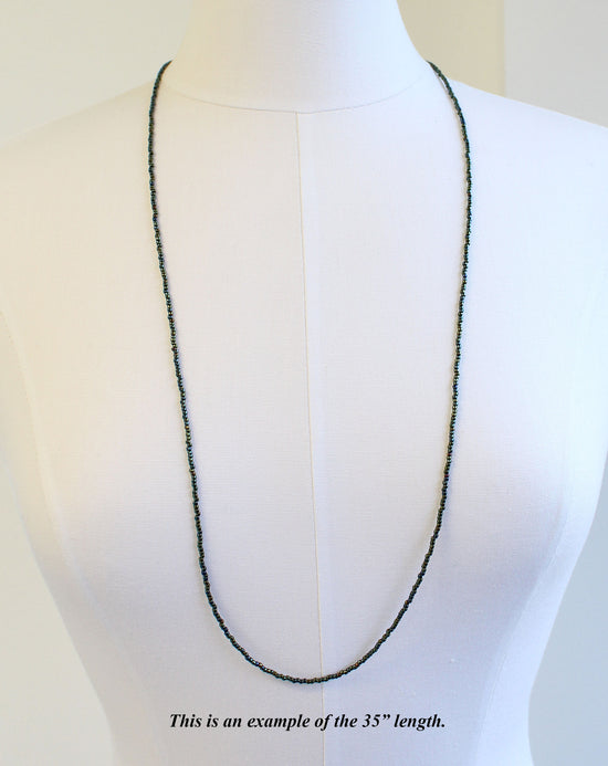 Long Green Brown Seed Bead Necklace