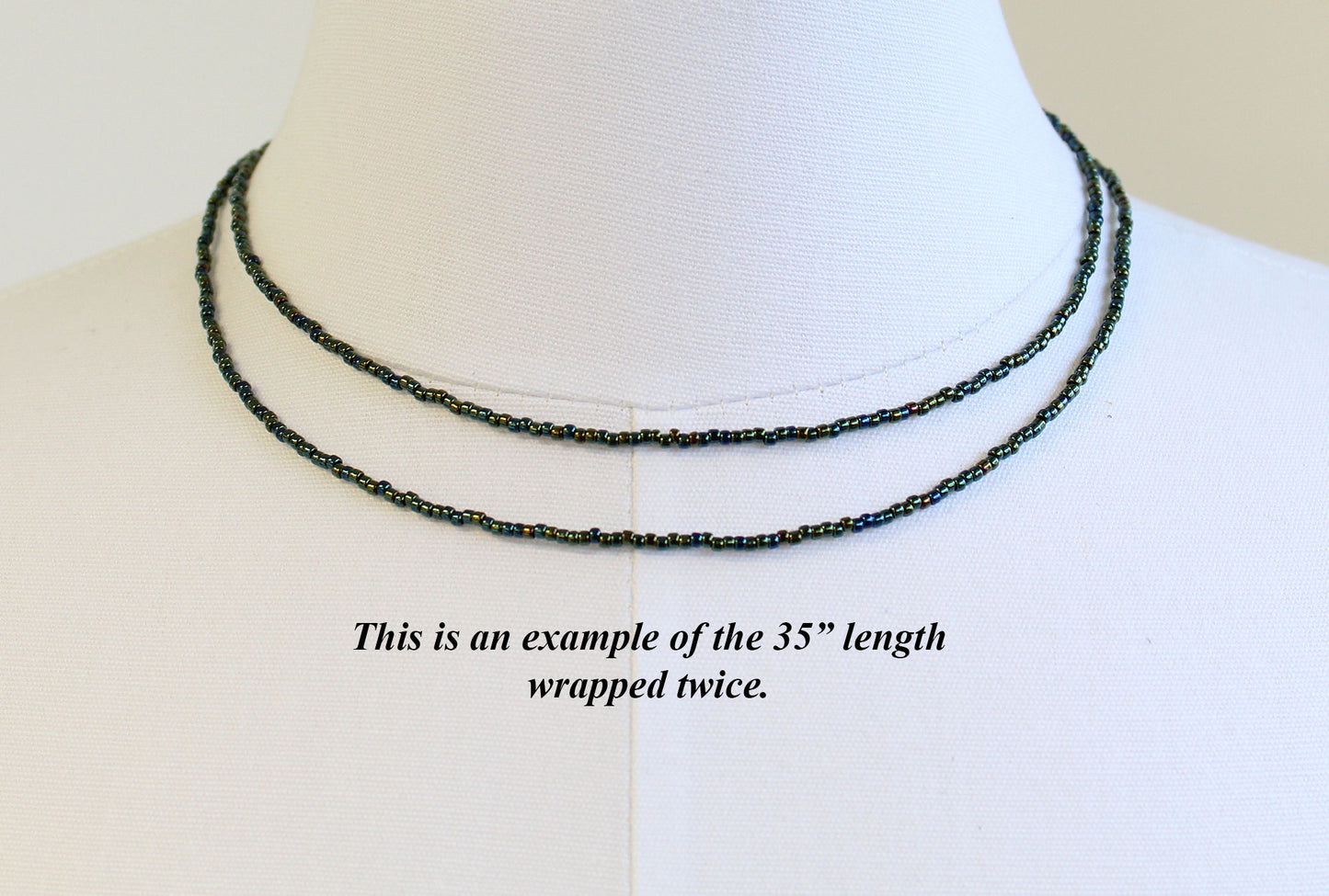 Short Green Brown Seed Bead Necklace