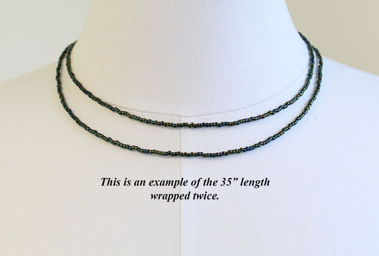 Short Green Brown Seed Bead Necklace