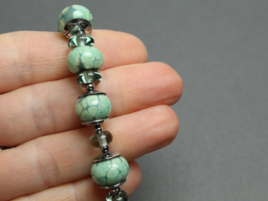 Load image into Gallery viewer, Handmade Turquoise Green Lampwork Bead Bracelet

