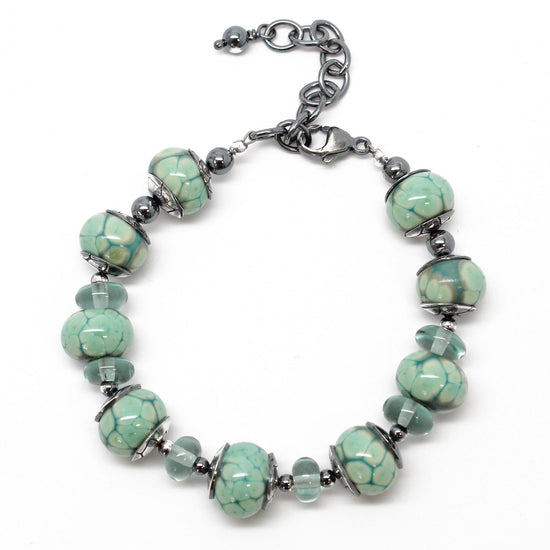 Turquoise Green Lampwork Bead Bracelet