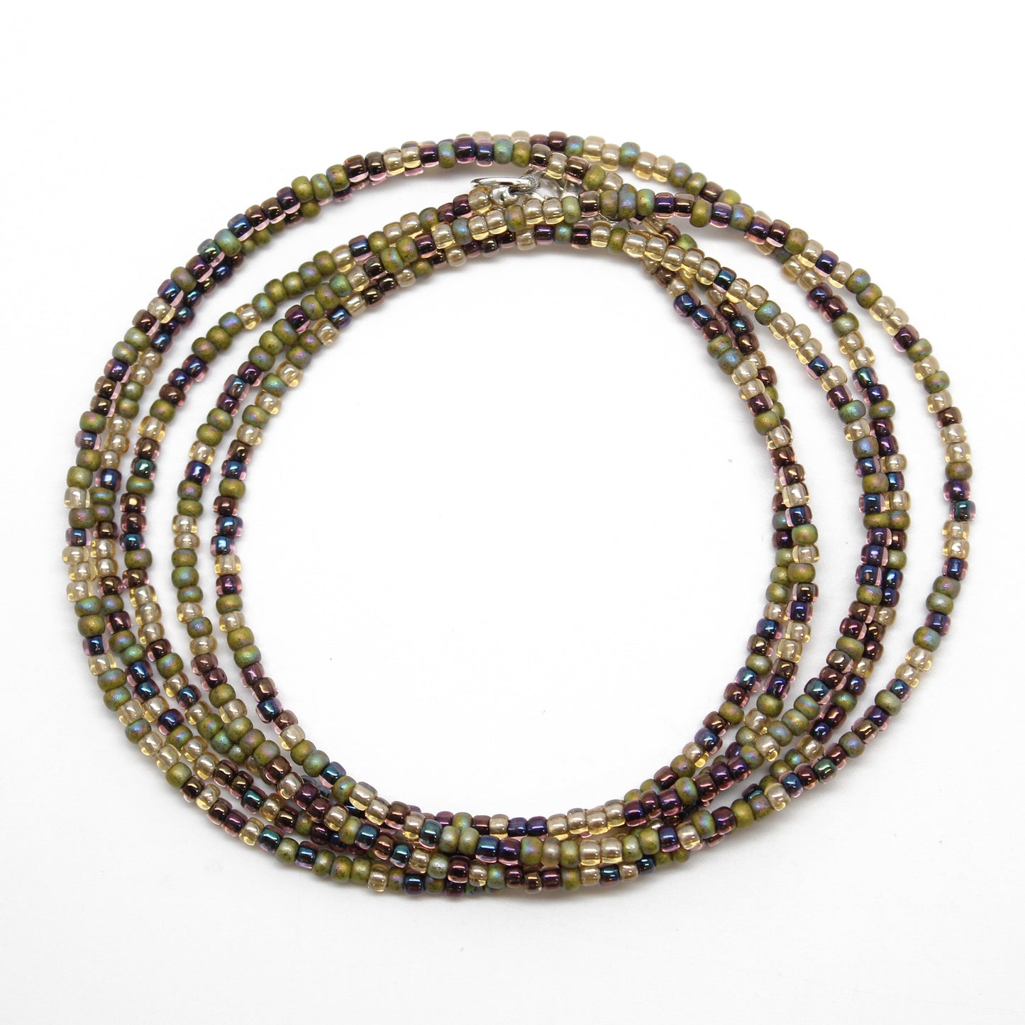 Green Purple Blue Seed Bead Necklace, Multi Color Green Mix
