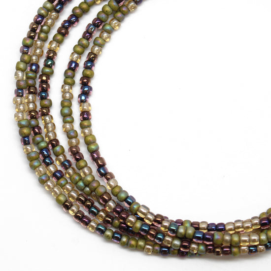 Green Purple Blue Seed Bead Necklace, Multi Color Green Mix