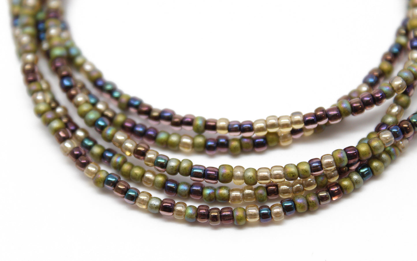 Green Purple Blue Seed Bead Necklace, Multi Color Green Mix