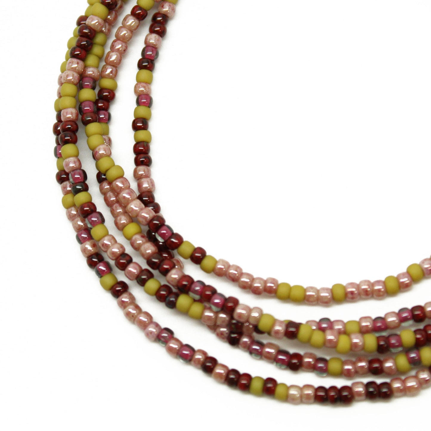  Green Plum Pink Seed Bead Necklace-Single Strand