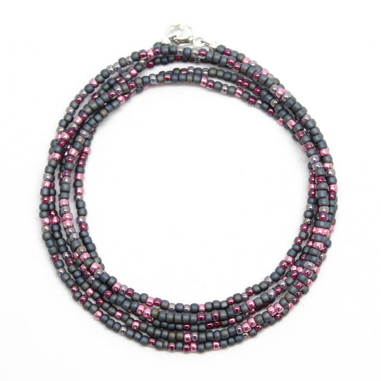 Grey and Pink Seed Bead Necklace-Single Strand