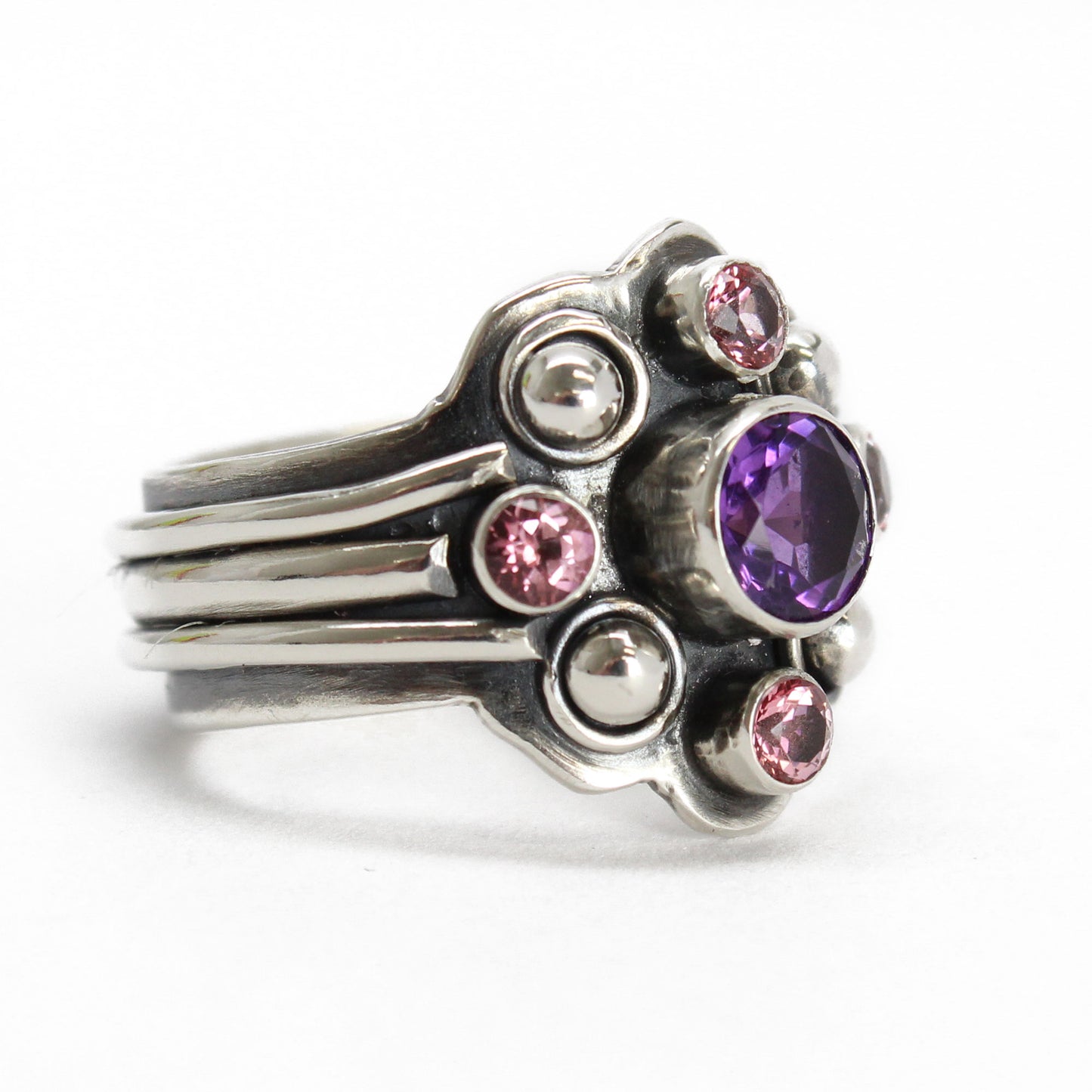 Amethyst and Topaz Ring in Sterling Silver 7.25 US