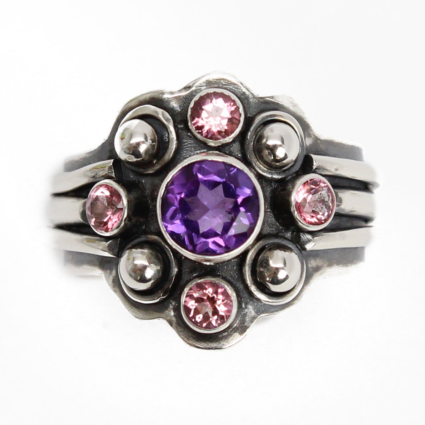 Handmade Amethyst and Topaz Ring in Sterling Silver 7.25 US