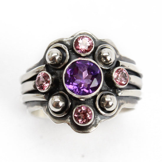 Amethyst and Topaz Ring in Sterling Silver 7.25 US