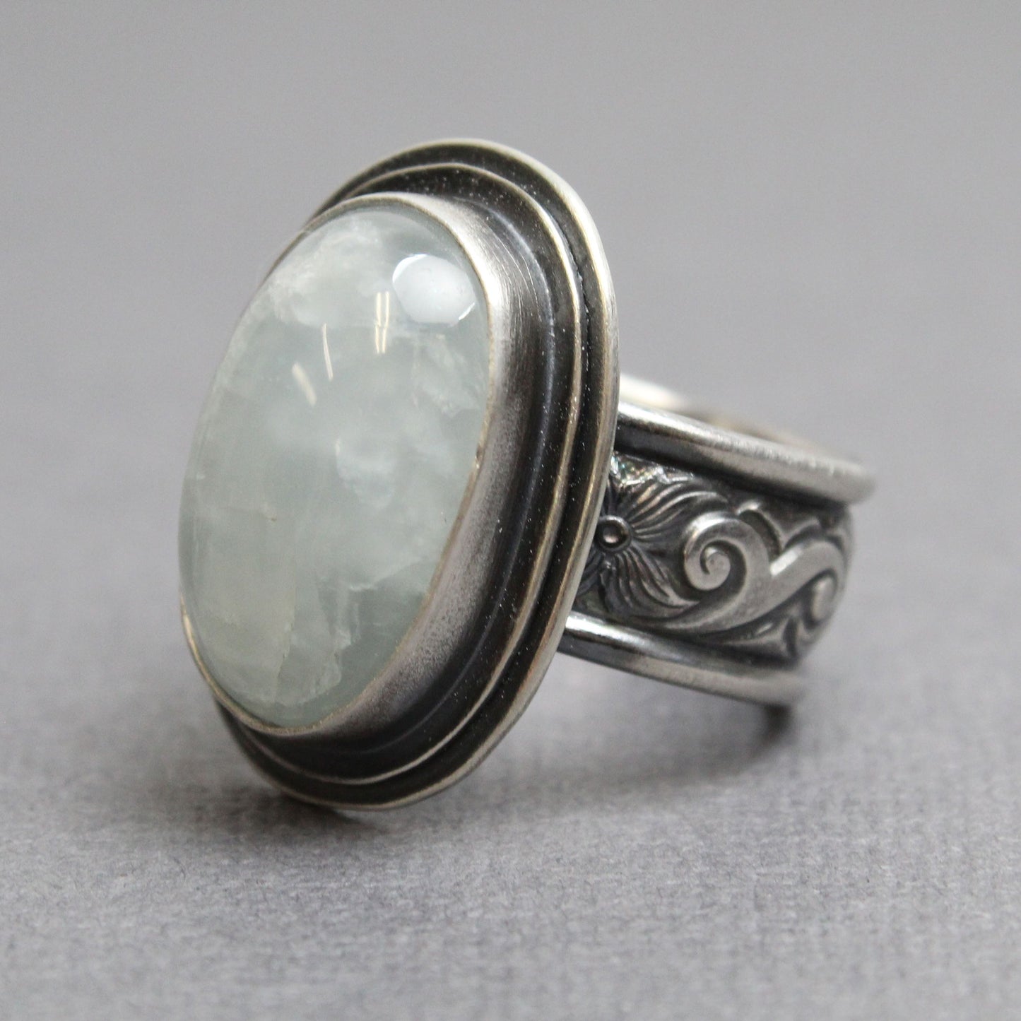 Aquamarine Ring in 925 Sterling Silver, Size 8 US