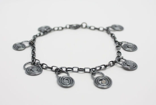 Handmade Sterling Silver Spiral Charm Bracelet-Adjustable to 7.75" 