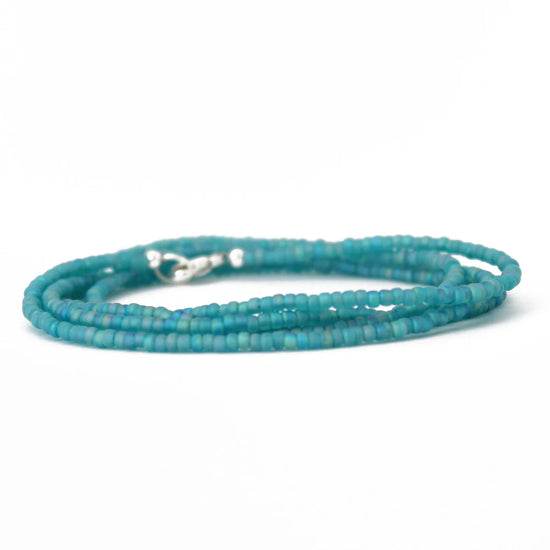 Matte Transparent Turquoise Seed Bead Necklace, Thin 1.5mm Single Strand