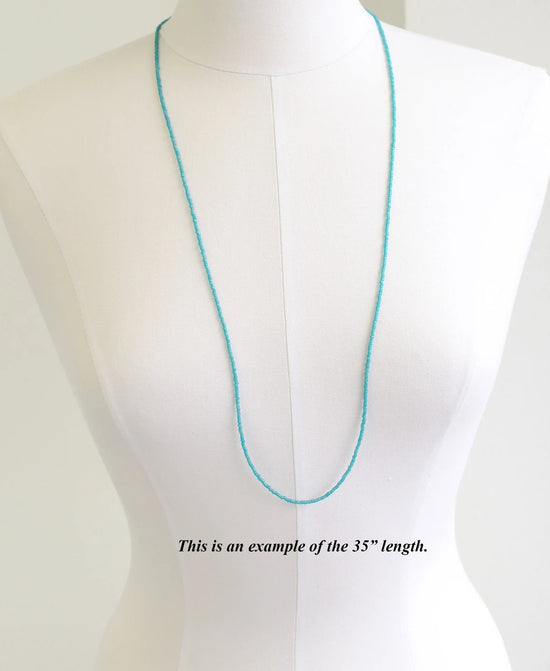 Matte Transparent Turquoise Seed Bead Necklace, Thin 1.5mm Single Strand