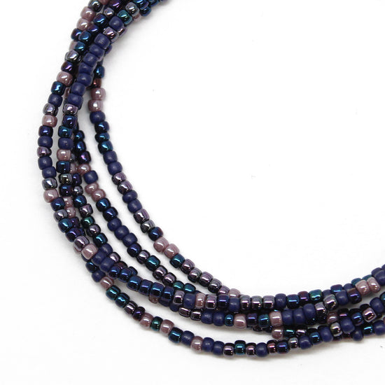 Iris Dark Blue Seed Bead Necklace Seed Bead Necklace-Single Strand
