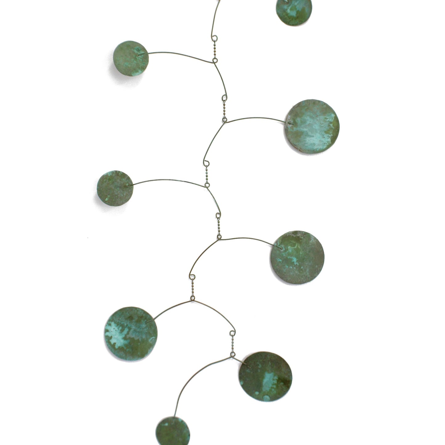 Kinetic Mobile 35" L, Hanging Copper Mobile with Verdigris Green Patina