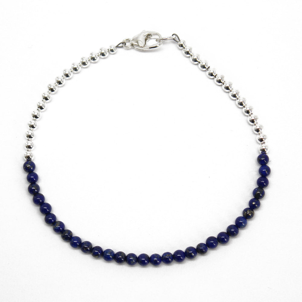 Lapis and Sterling Silver Bead Bracelet