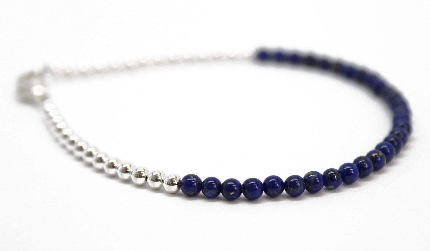 Lapis and Sterling Silver Bead Bracelet