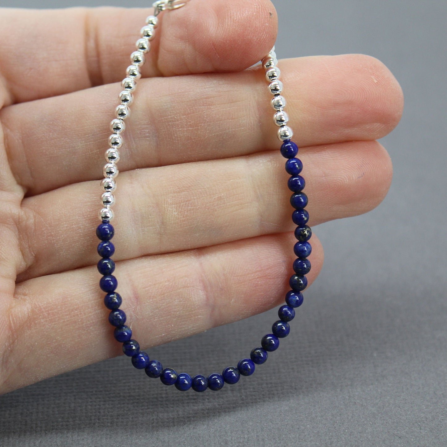 Lapis and Sterling Silver Bead Bracelet