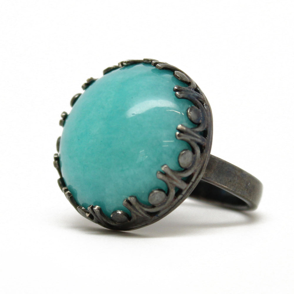 Amazonite Ring, Large 20mm Bezel Set in Sterling Silver