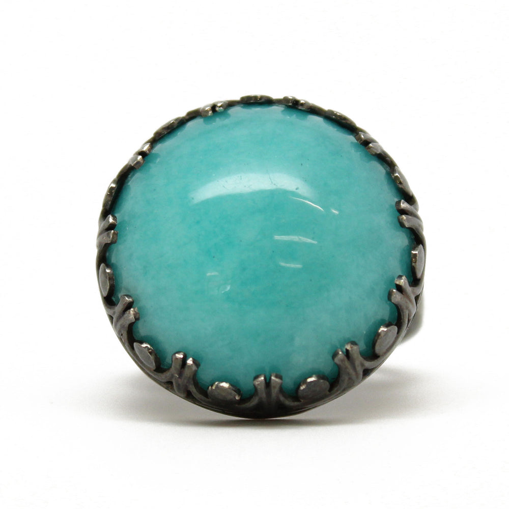Amazonite Ring, Large 20mm Bezel Set in Sterling Silver