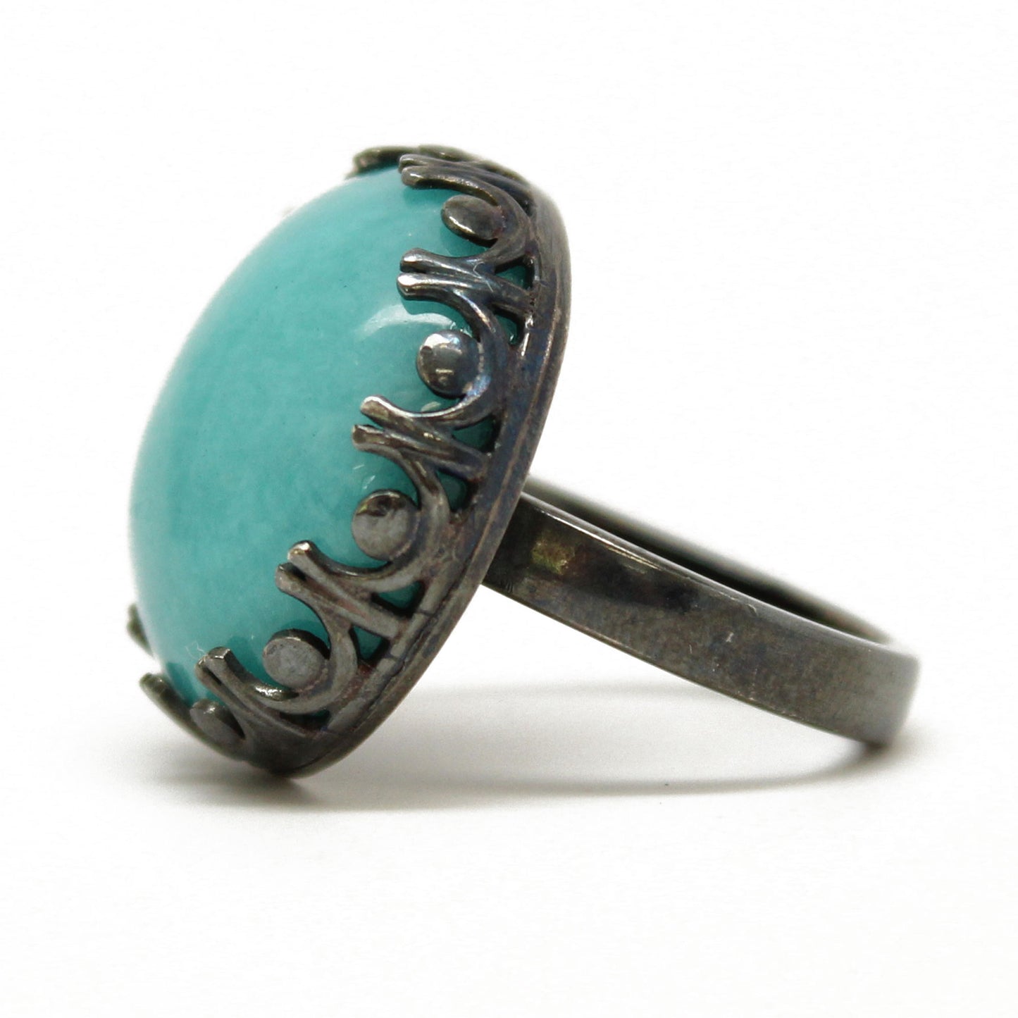 Load image into Gallery viewer, Handmade Amazonite Ring, Large 20mm Bezel Set in Sterling Silver
