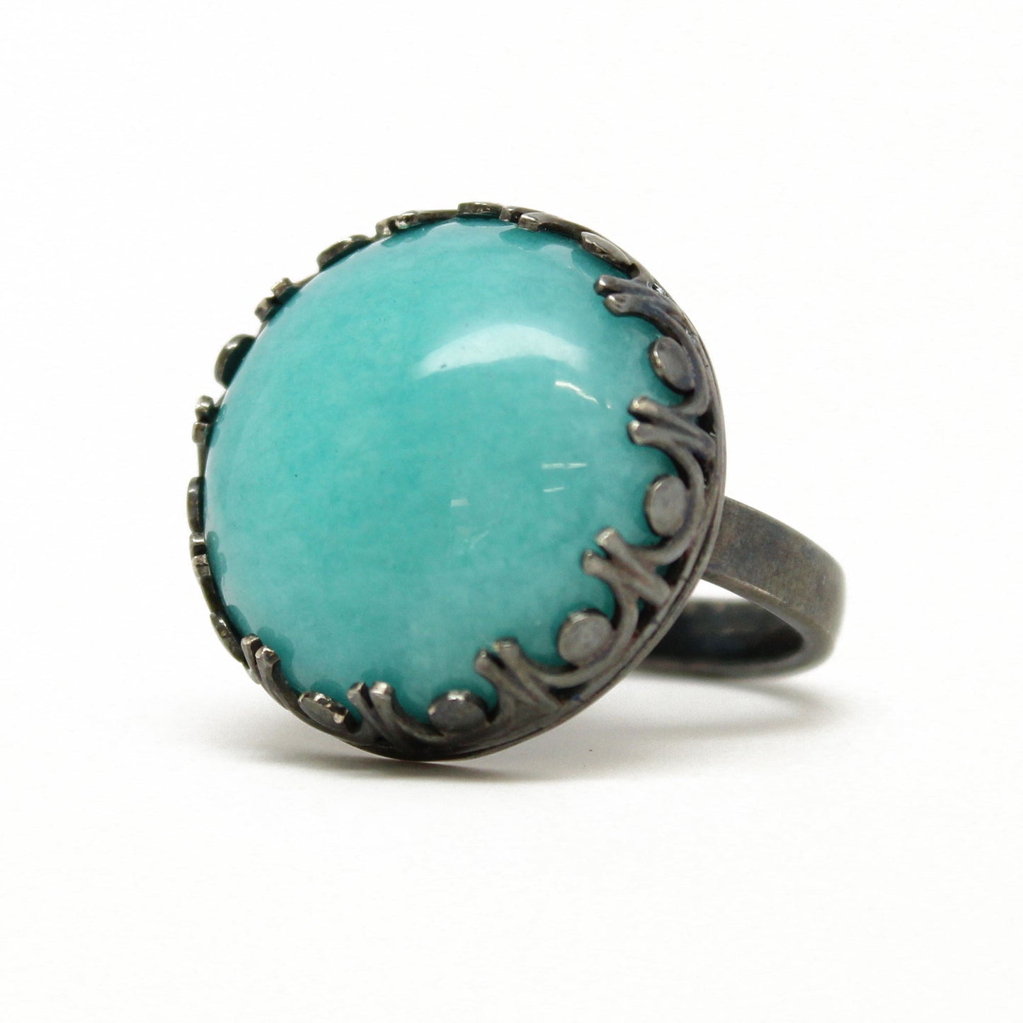 Artisan made Amazonite Ring, Large 20mm Bezel Set in Sterling Silver