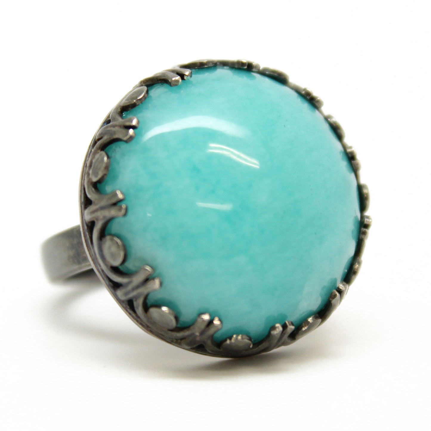 Amazonite Ring, Large 20mm Bezel Set in Sterling Silver