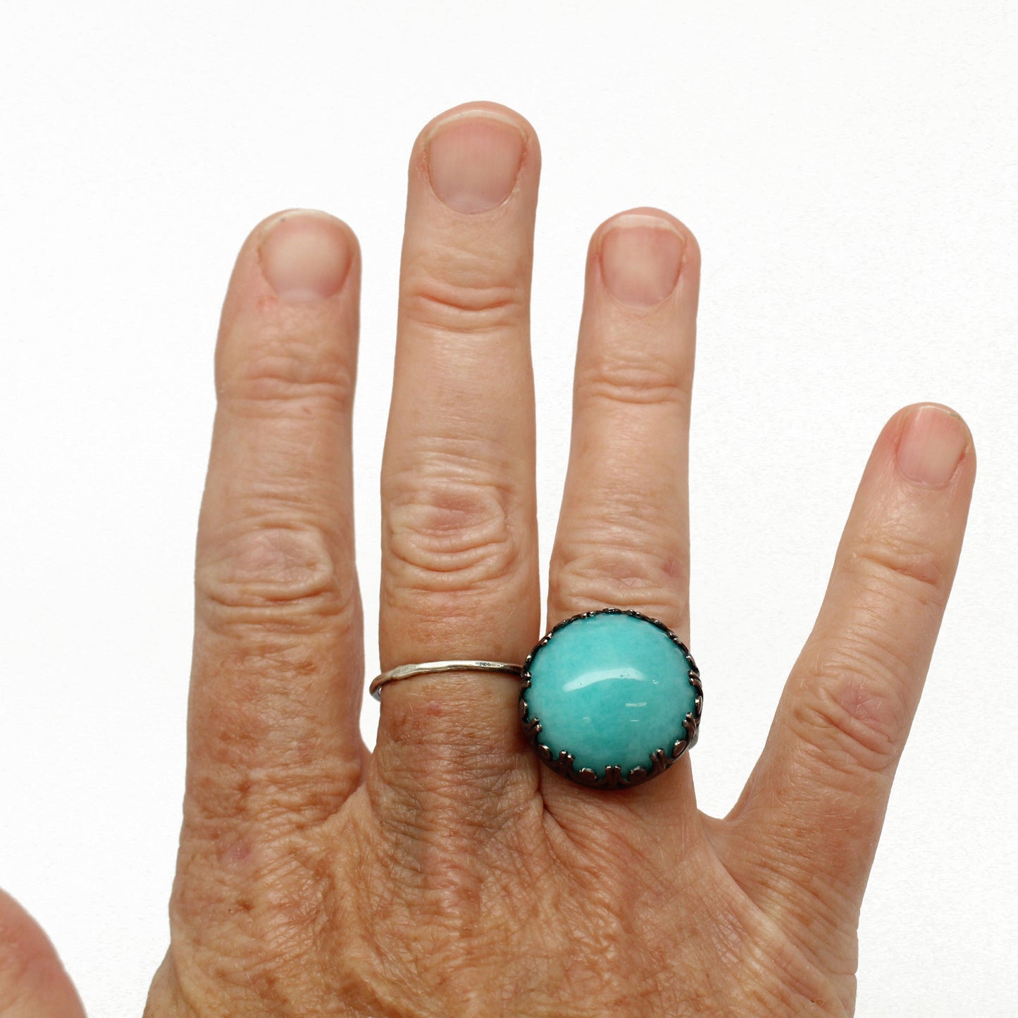 Amazonite Ring, Large 20mm Bezel Set in Sterling Silver