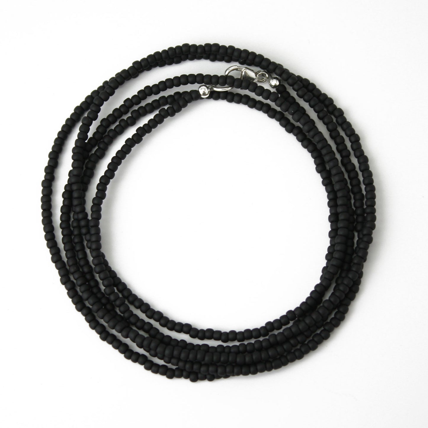 Matte Black Seed Bead Necklace, Thin 1.5mm Single Strand 60