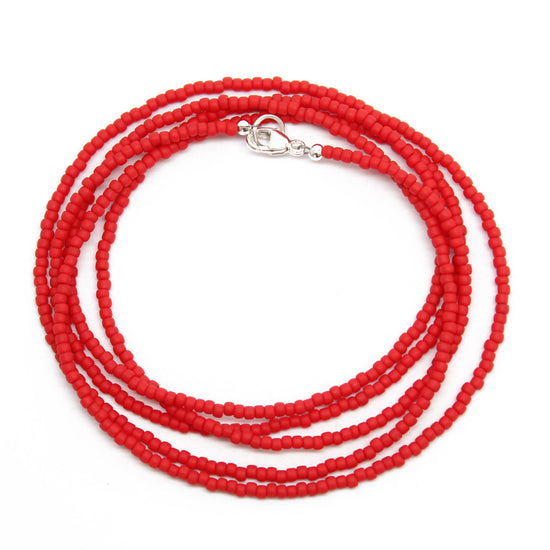 Red Seed Bead Necklace-Matte-Single Strand