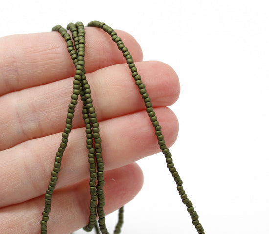 Green Seed Bead Necklace-Matte Olive Green-Single Strand